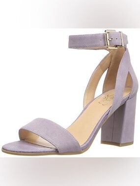 Qupid Lilac Suede Block Heel Sandals with Ankle Strap